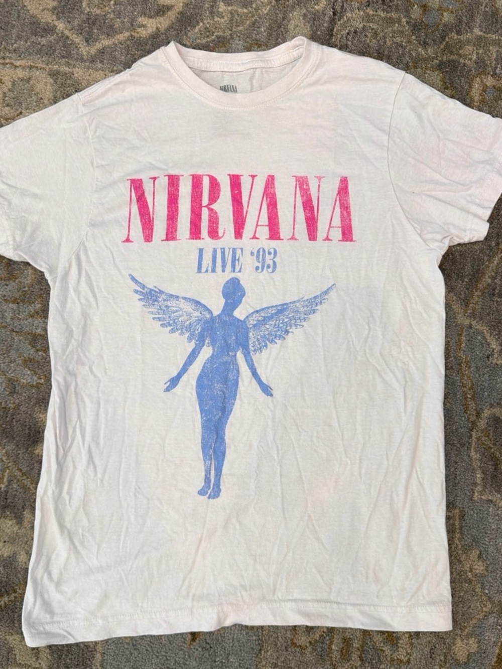 NIRVANA White Tee with Black Smiley Face Print